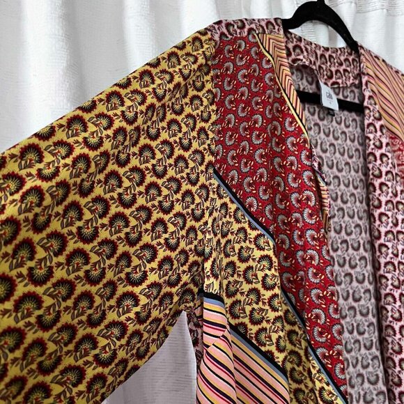 Blogger Favorite CAbi Women's Yellow Red Patchwork Open Front Kimono size Small - Picture 8 of 12